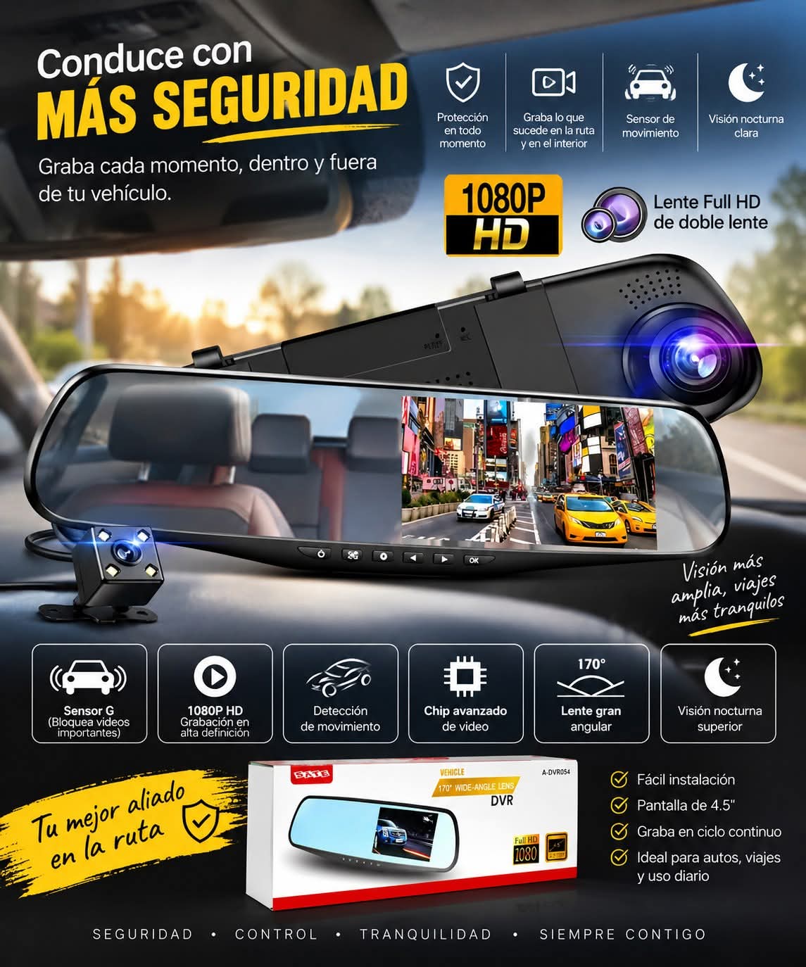 🚗 Retrovisor con Cámara 1080P — Más Visibilidad, Más Seguridad