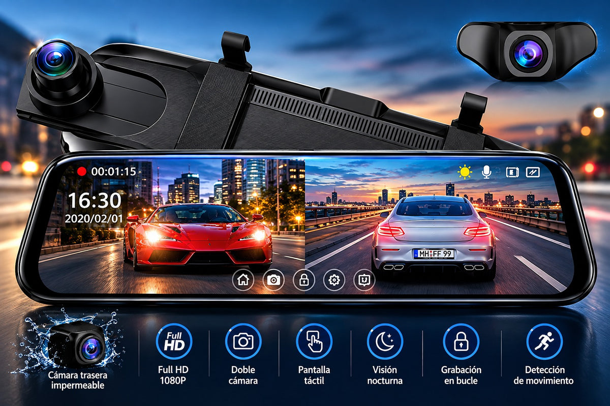 🚗 Retrovisor con Cámara 1080P — Más Visibilidad, Más Seguridad